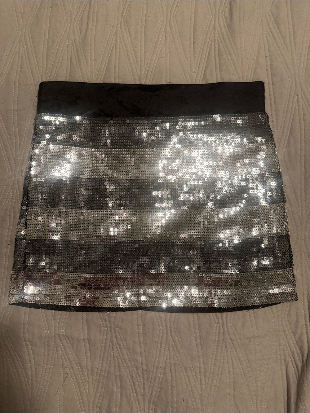 Passport Silver Sequin Mini Skirt with Black Waistband